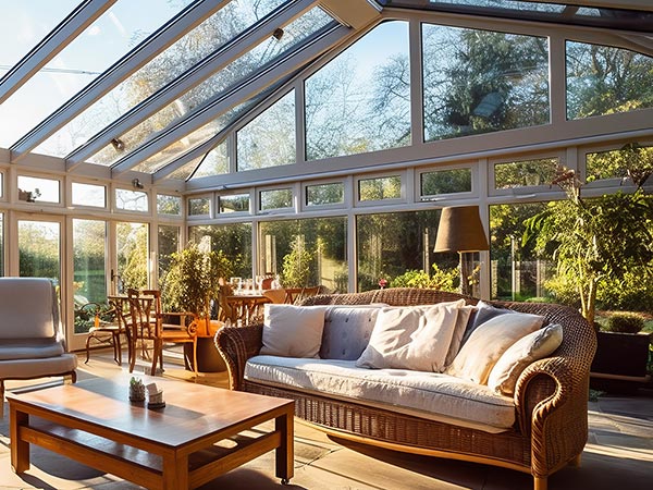 Fensterputzer hat einen Wintergarten gereinigt